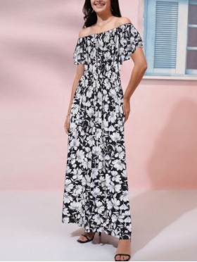 Off-The-Shoulder Floral Print Midi Dress